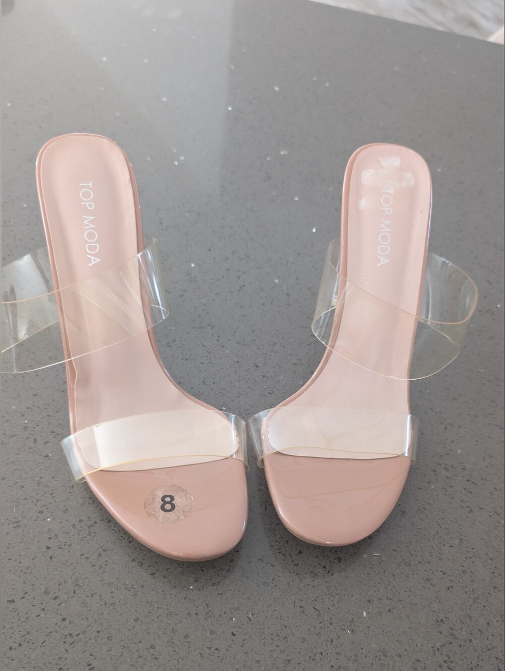 TOP Moda Blush Pink Clear Strap Slide Heels